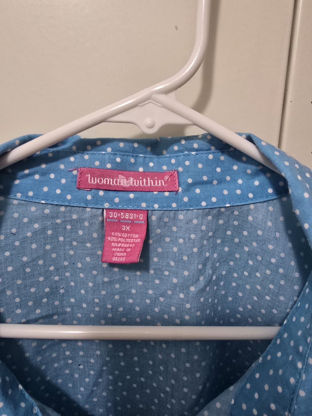Woman Within Light Blue Polka Dot Button-Down Shirt